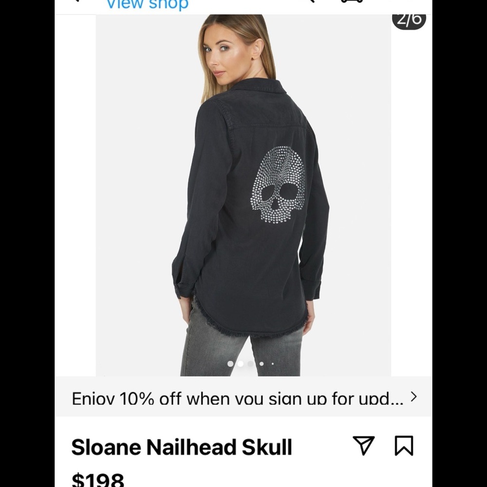 Lauren Moshi Black Nailhead Skull Shirt size xl